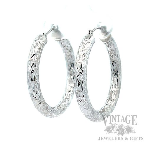 30 mm Diamond-Cut 14K White Gold Hoop Earrings Perspective View