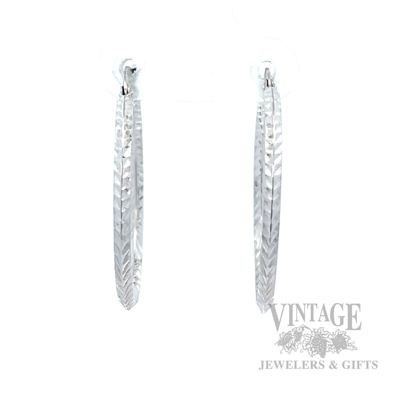 30 mm Diamond-Cut 14K White Gold Hoop Earrings Front View