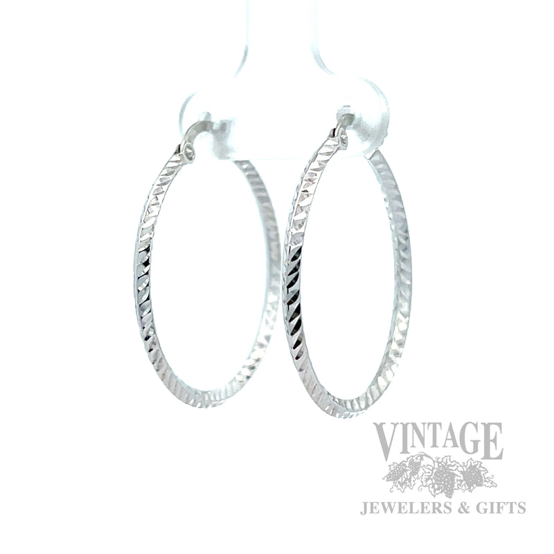 30 mm Diamond-Cut 14K White Gold Hoop Earrings Perspective View