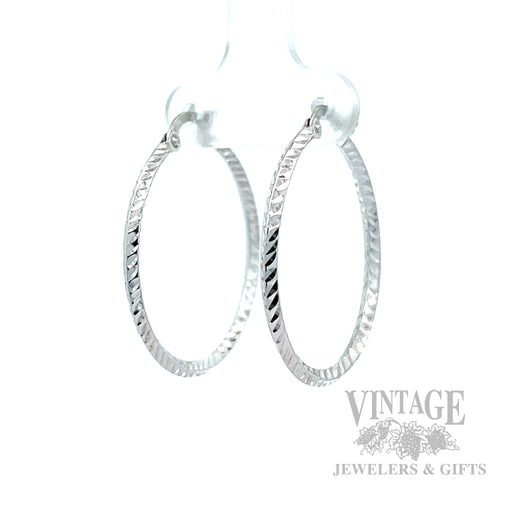 30 mm Diamond-Cut 14K White Gold Hoop Earrings Perspective View