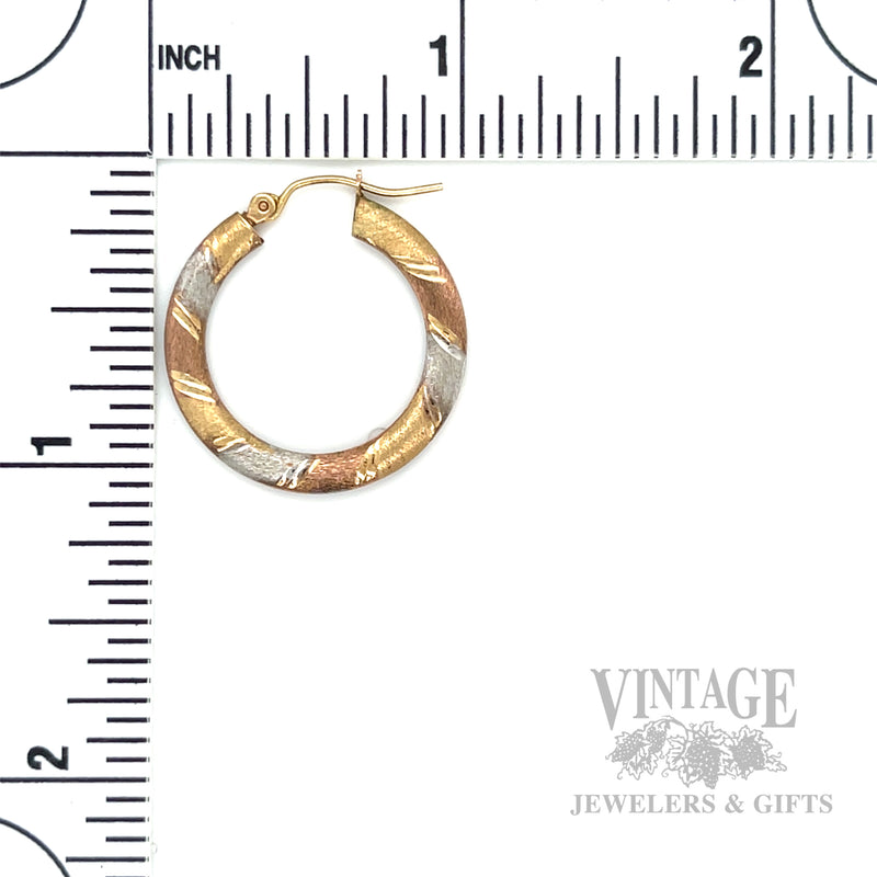 25 mm Three-Tone 10K Gold Hoop Earrings Scale View