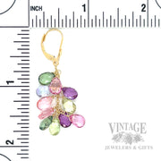 Multicolor Topaz Briolette 14K Yellow Gold Dangle Earrings Scale View