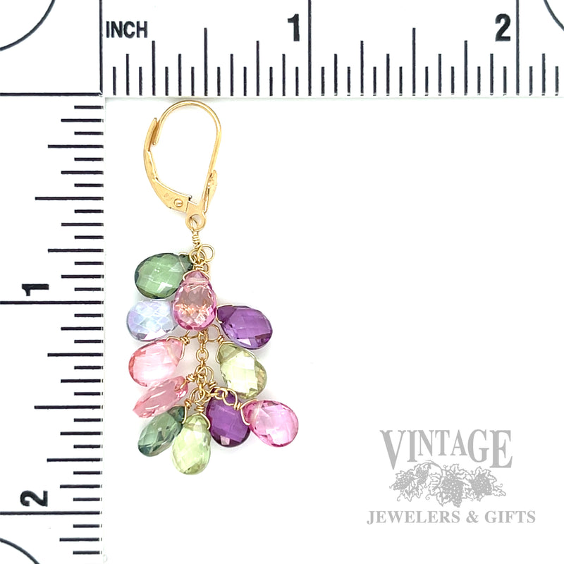 Multicolor Topaz Briolette 14K Yellow Gold Dangle Earrings Scale View