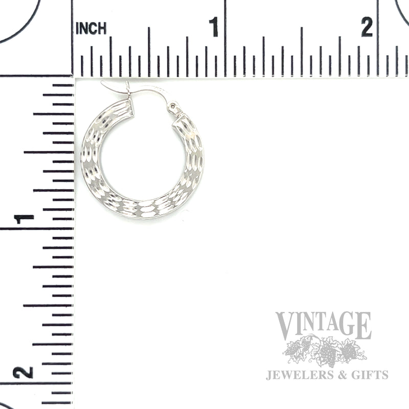 Bright-Cut 14K White Gold Hoop Earrings Scale View