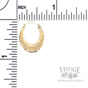 Greek Key 10K Yellow Gold Hoop Earrings Scale View