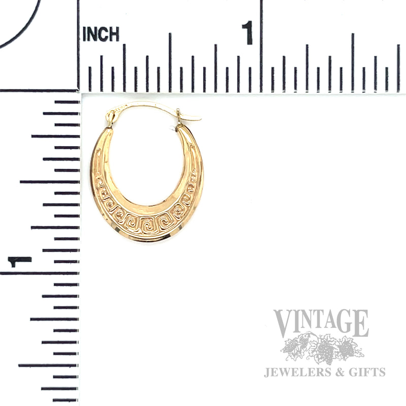 Greek Key 10K Yellow Gold Hoop Earrings Scale View