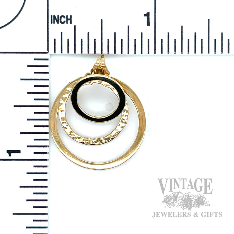 Triple Circle 14K Yellow Gold Drop Earrings Scale View