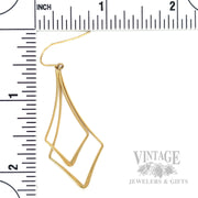 Geometric Double Diamond 14K Yellow Gold Dangle Earrings Scale View