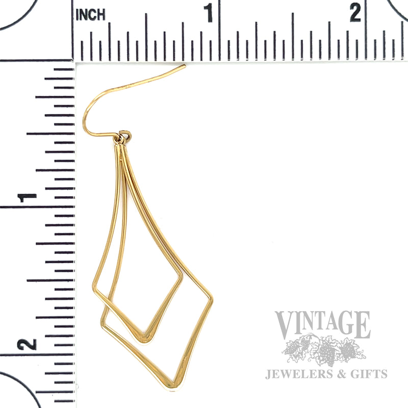 Geometric Double Diamond 14K Yellow Gold Dangle Earrings Scale View