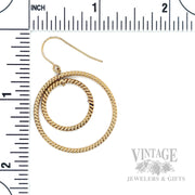 Triple Hoop Rope 14K Yellow Gold Dangle Earrings Scale View