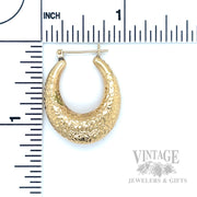 Wide Hammered 14K Gold Hoop Earrings Scale View