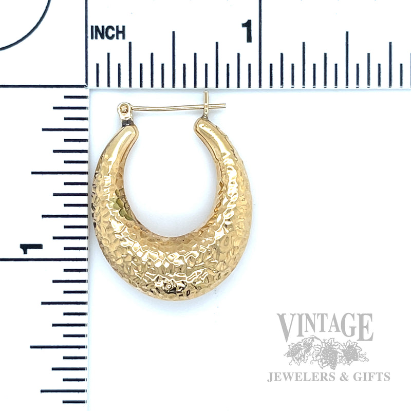 Wide Hammered 14K Gold Hoop Earrings Scale View