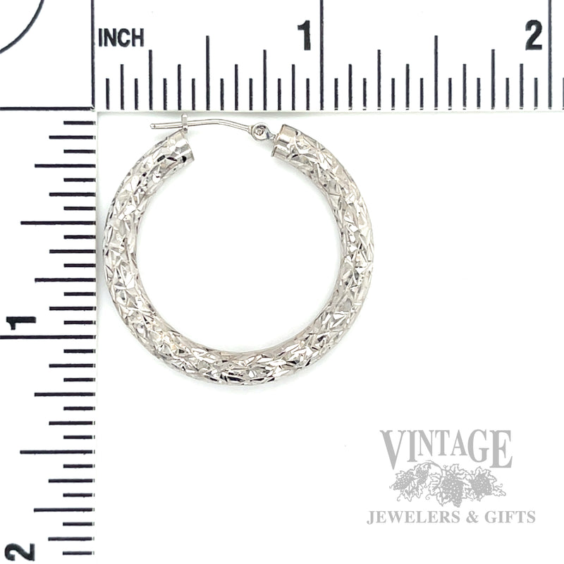 30 mm Diamond-Cut 14K White Gold Hoop Earrings