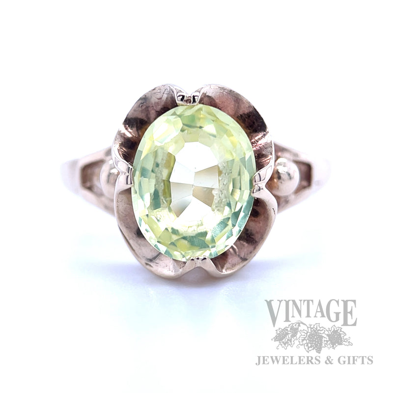 Vintage Uranium Glass 10k Gold Cocktail Ring Front View