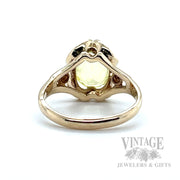 Vintage Uranium Glass 10k Gold Cocktail Ring Interior/Back View