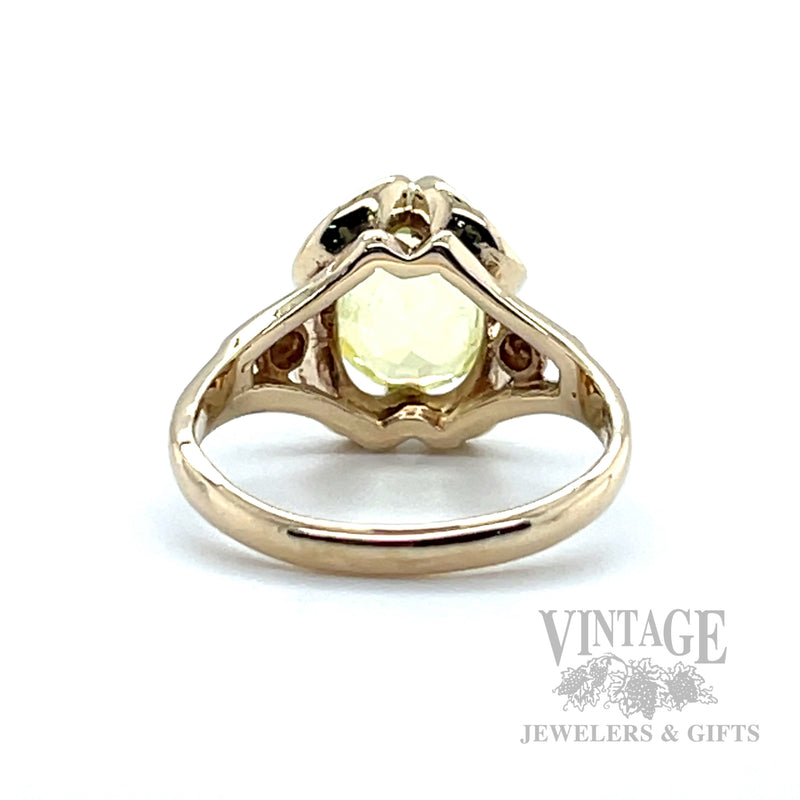 Vintage Uranium Glass 10k Gold Cocktail Ring Interior/Back View