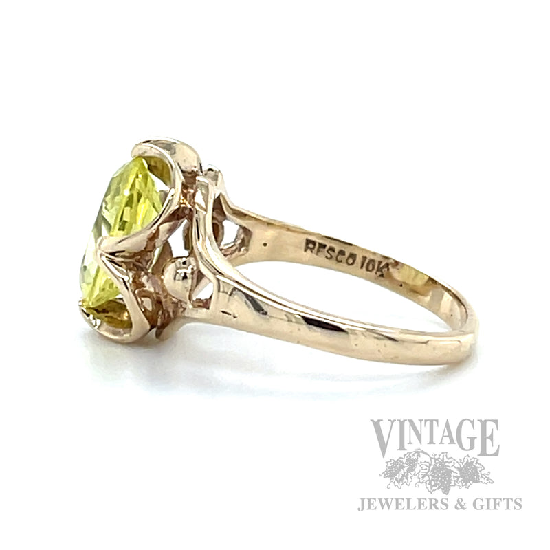 Vintage Uranium Glass 10k Gold Cocktail Ring SIde View
