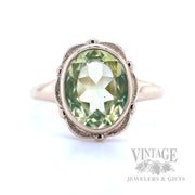 Vintage Scalloped Bezel Uranium Glass 10k Gold Ring Front View