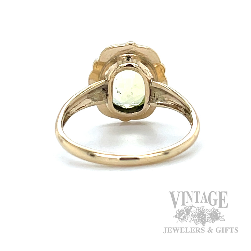 Vintage Scalloped Bezel Uranium Glass 10k Gold Ring Interior Vew