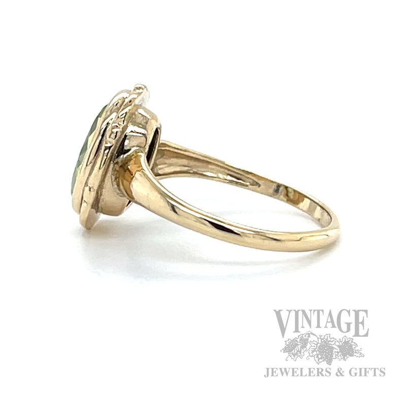Vintage Scalloped Bezel Uranium Glass 10k Gold Ring Side View