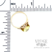 Vintage Uranium Glass 10k Gold Cocktail Ring Scale View