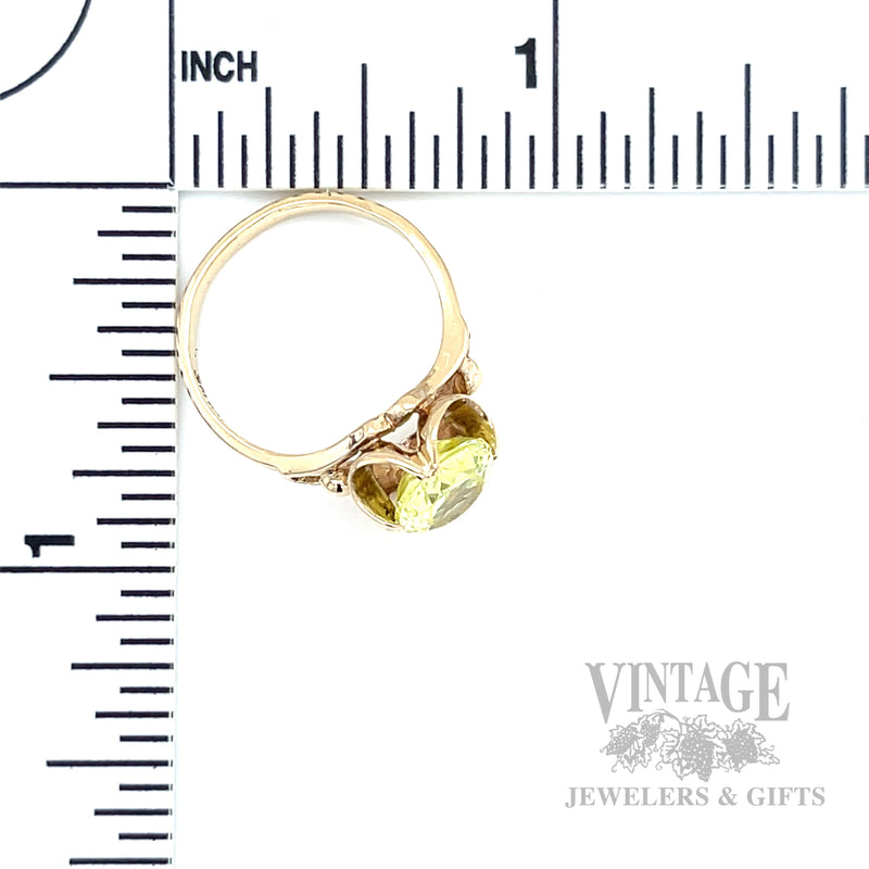 Vintage Uranium Glass 10k Gold Cocktail Ring Scale View
