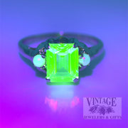 Uranium Glass and Seed Pearl 12k Gold Ring Under Ultraviolet Light