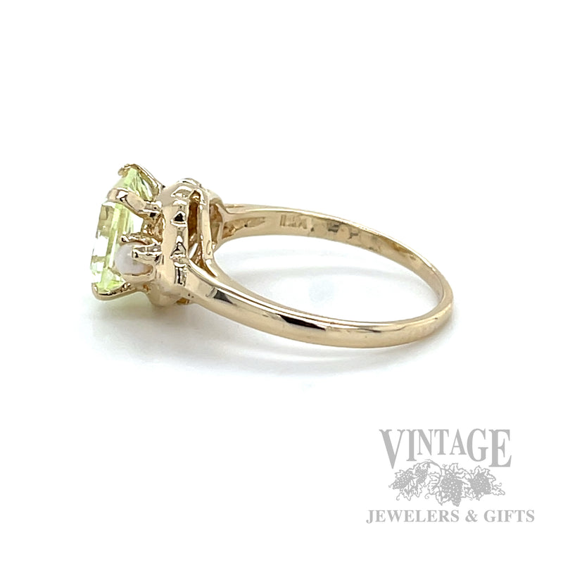 Uranium Glass and Seed Pearl 12k Gold Ring Side View