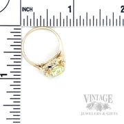 Uranium Glass and Seed Pearl 12k Gold Ring Scale View