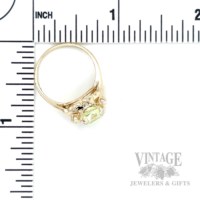 Uranium Glass and Seed Pearl 12k Gold Ring Scale View
