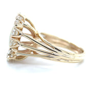 Hand Fabricated Opal and Old Mine Cut Diamond Halo 13k Gold Ring Side View
