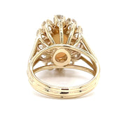 Hand Fabricated Opal and Old Mine Cut Diamond Halo 13k Gold Ring Back/Interior View