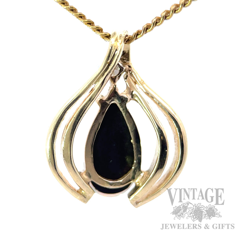 Teardrop Blue Opal and Diamond Accented 14k Gold Pendant Back View