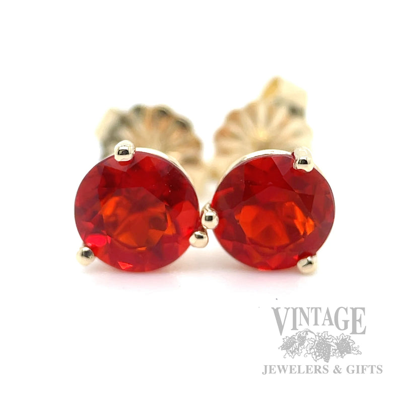 Mexican Fire Opal 6mm round 14k gold stud earrings