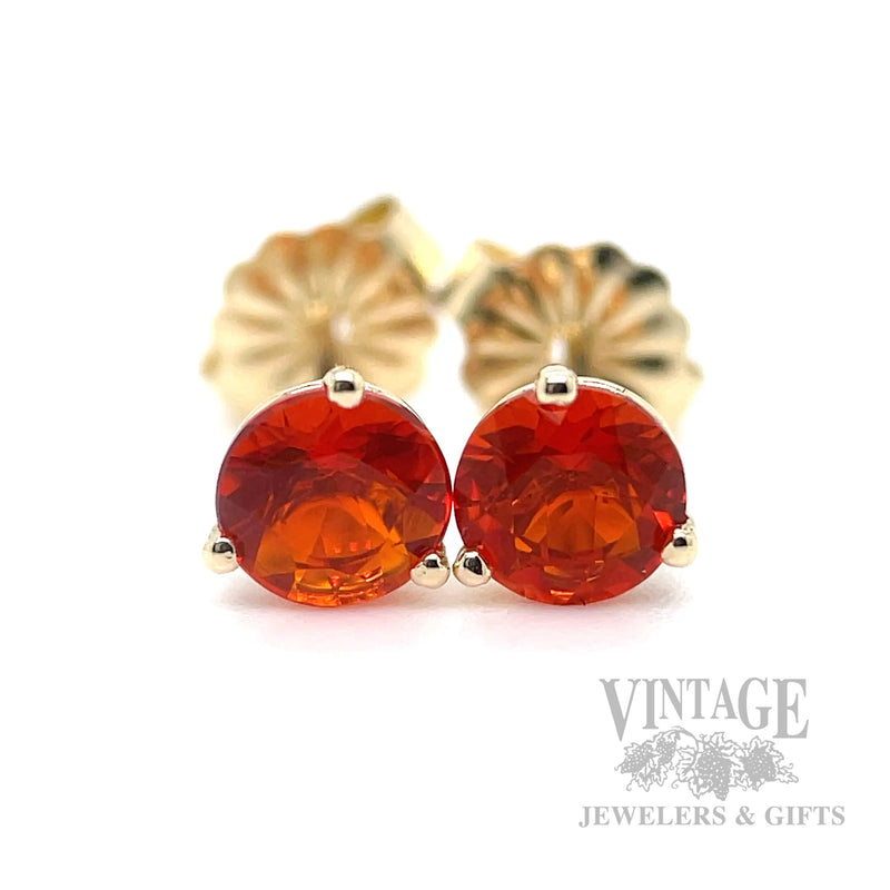 Mexican Fire Opal 5mm Round 14k Gold Stud Earrings