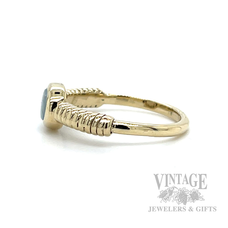 Bezeled East West Crystal Opal 14k Gold Ring Side View