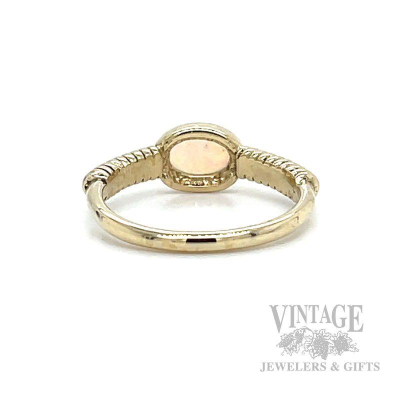 Bezeled East West Crystal Opal 14k Gold Ring Back/Interior View