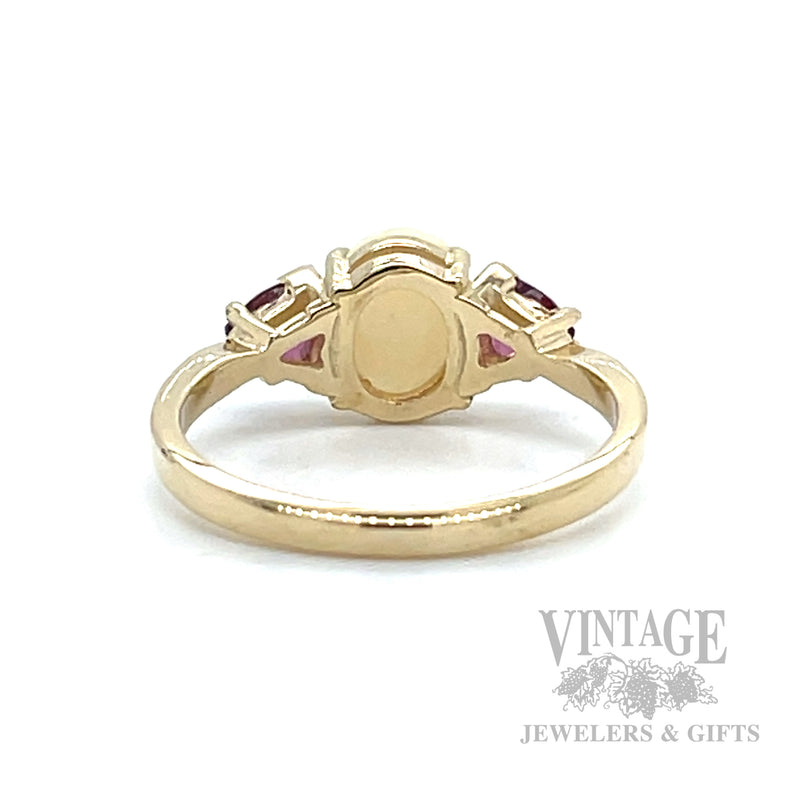 Three-Stone Opal and Pink Tourmaline 14K Yellow Gold Ring Back View