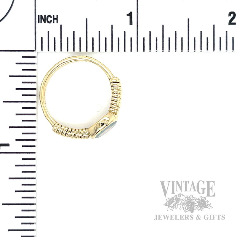 Bezeled East West Crystal Opal 14k Gold Ring Scale View