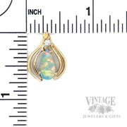 Teardrop Blue Opal and Diamond Accented 14k Gold Pendant Scale View