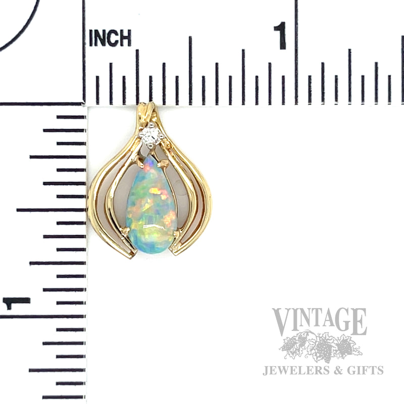 Teardrop Blue Opal and Diamond Accented 14k Gold Pendant Scale View