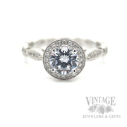 Classic Halo Semi-Mount 14k White Gold Ring Front View