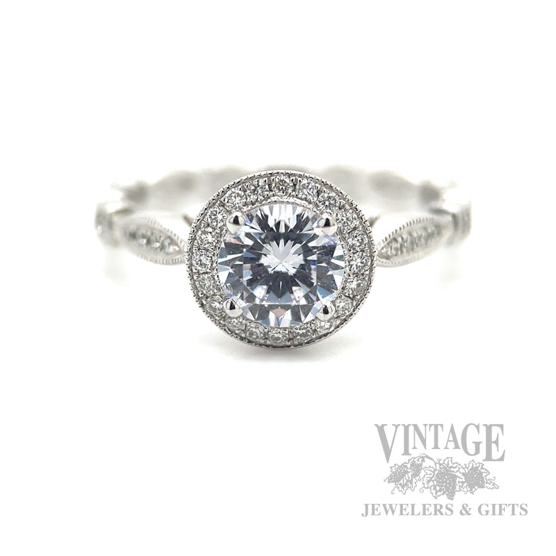 Classic Halo Semi-Mount 14k White Gold Ring Front View