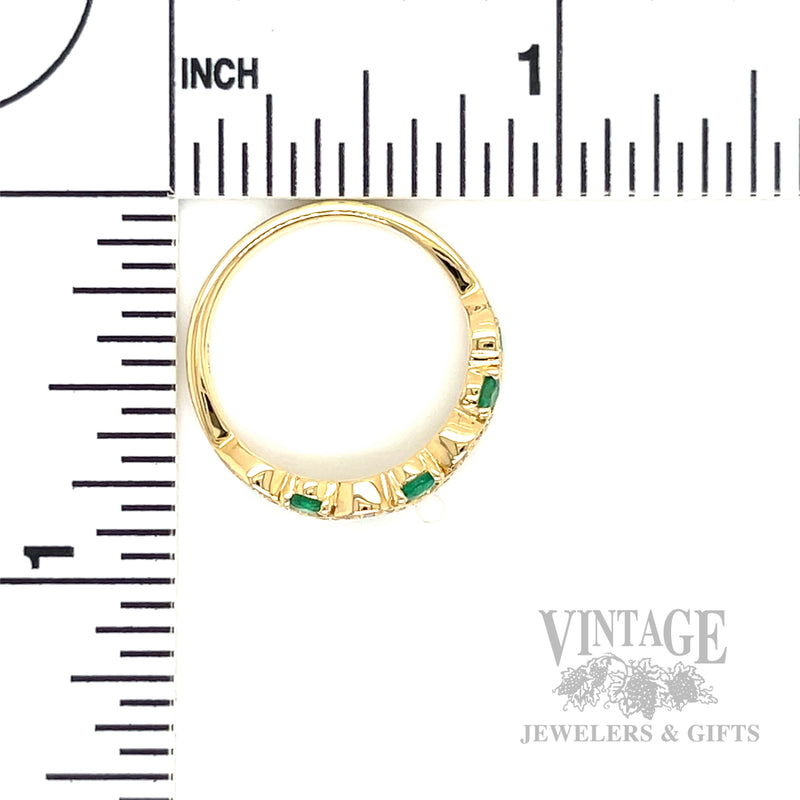Elegant Wave Emerald & Diamond 14K Gold Ring Scale View