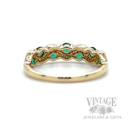 Elegant Wave Emerald & Diamond 14K Gold Ring Back/Interior View