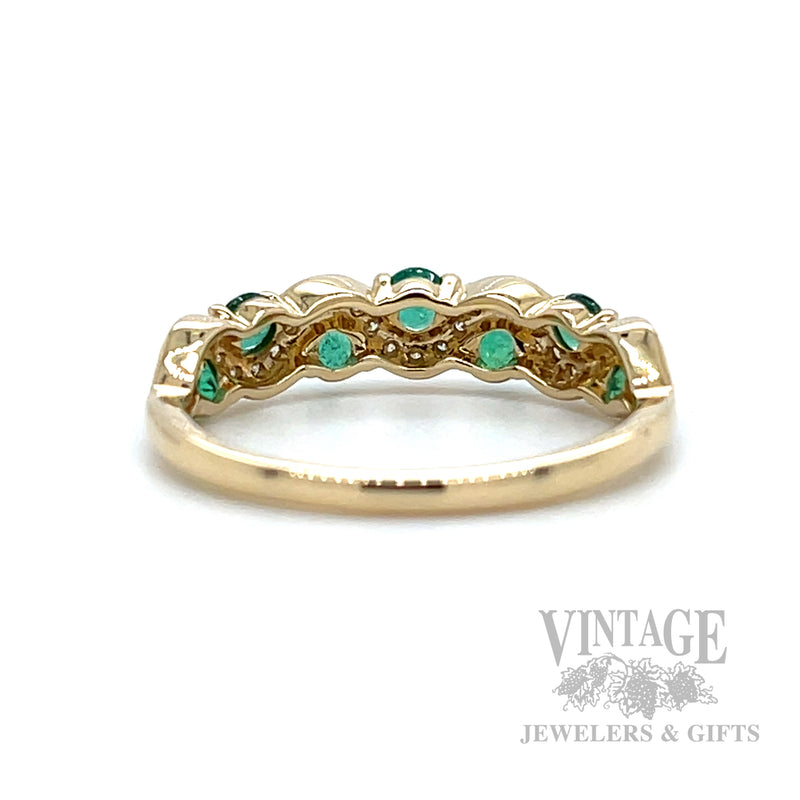 Elegant Wave Emerald & Diamond 14K Gold Ring Back/Interior View