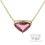Elegant Pink Tourmaline 14K Gold Necklace Front View