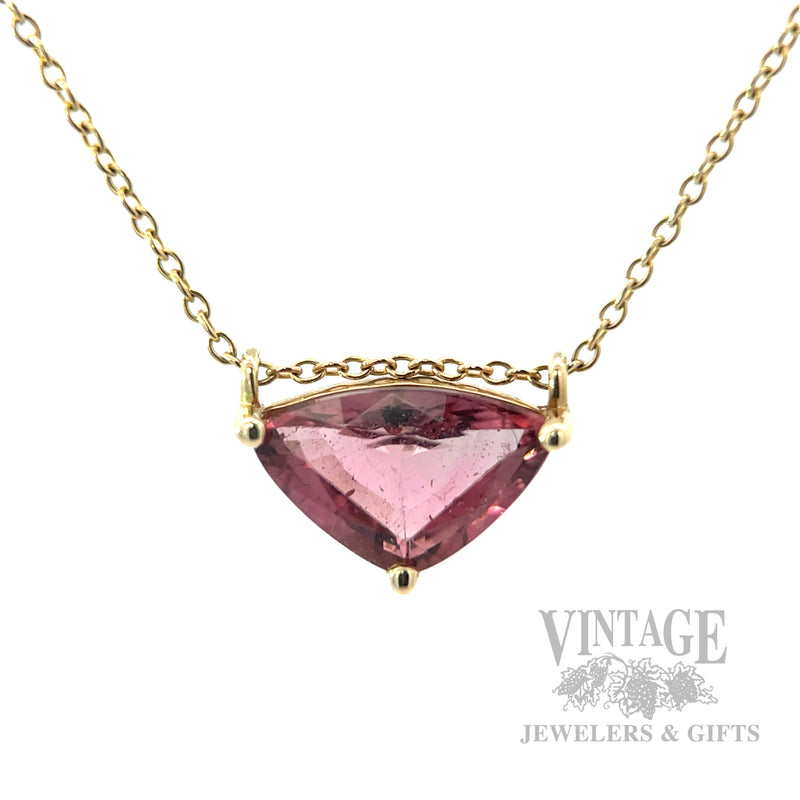 Elegant Pink Tourmaline 14K Gold Necklace Front View