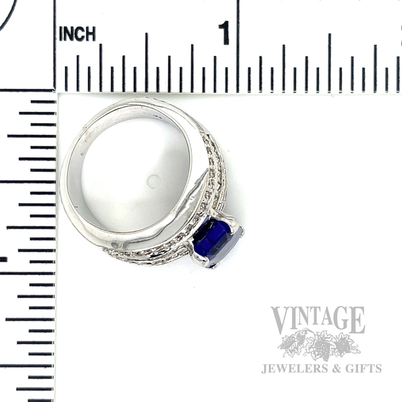 Emerald Cut Tanzanite and Diamond 18K White Gold Ring