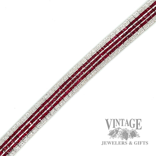 Vintage ruby and diamond 14k white gold 7” bracelet